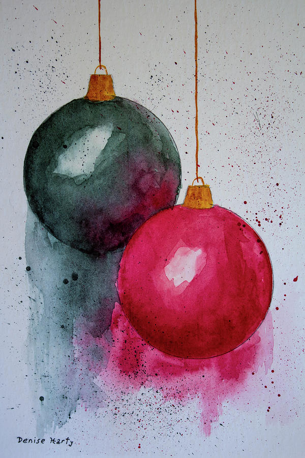 Christmas Balls with Blue Background Painting by Denise Harty