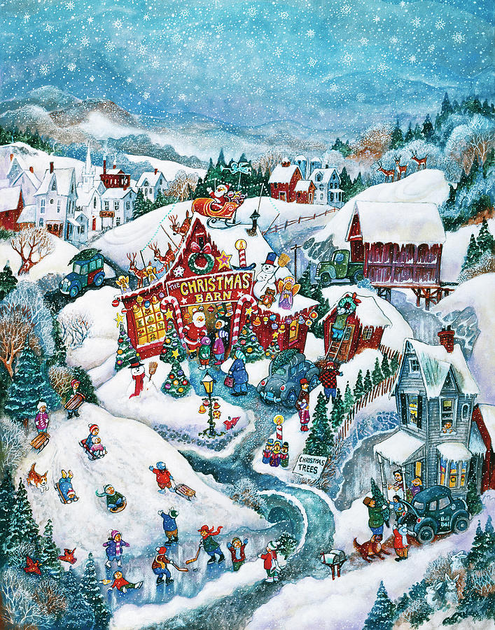 Winter Painting - Christmas Barn by Bill Bell