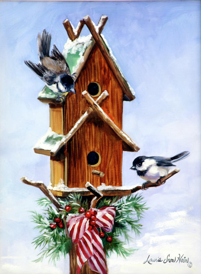 Christmas Painting - Christmas Birdhouse by Laurie Snow Hein