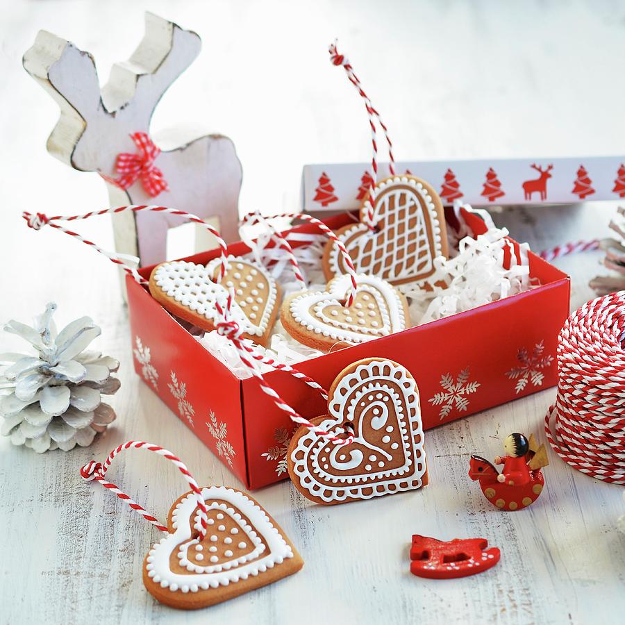 Christmas Biscuits Decorated With Icing In A Gift Box Photograph by Mariola Streim