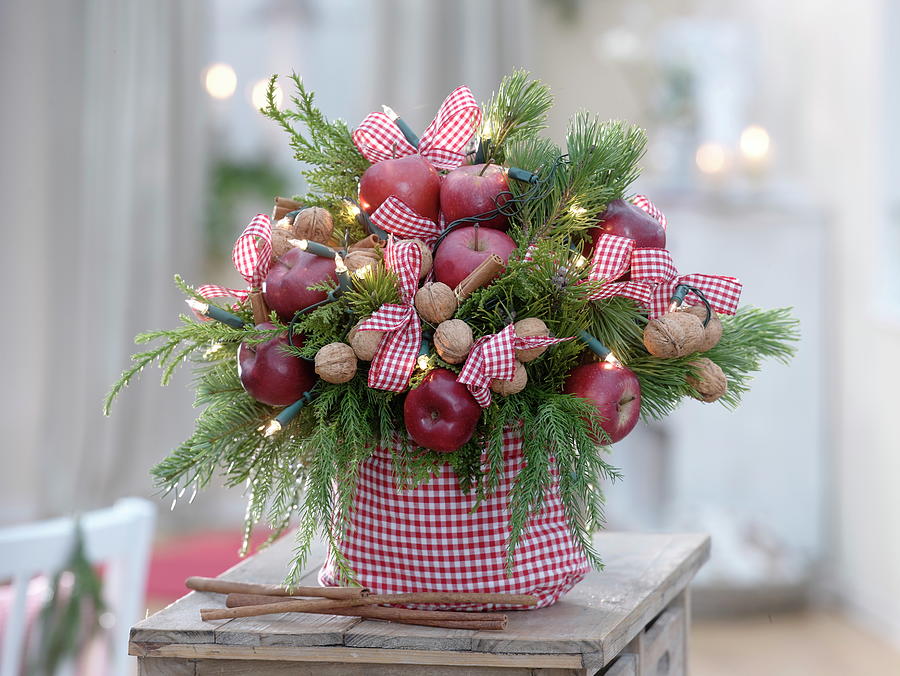 Christmas Bouquet With Apples, Walnuts, Pinus Photograph by Friedrich Strauss