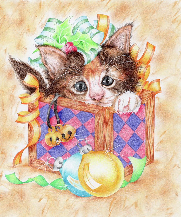 Christmas Box Kitten  Painting by Cb  Studios