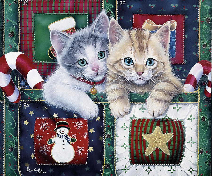 Animal Painting - Christmas Calendar Kittens by Jenny Newland