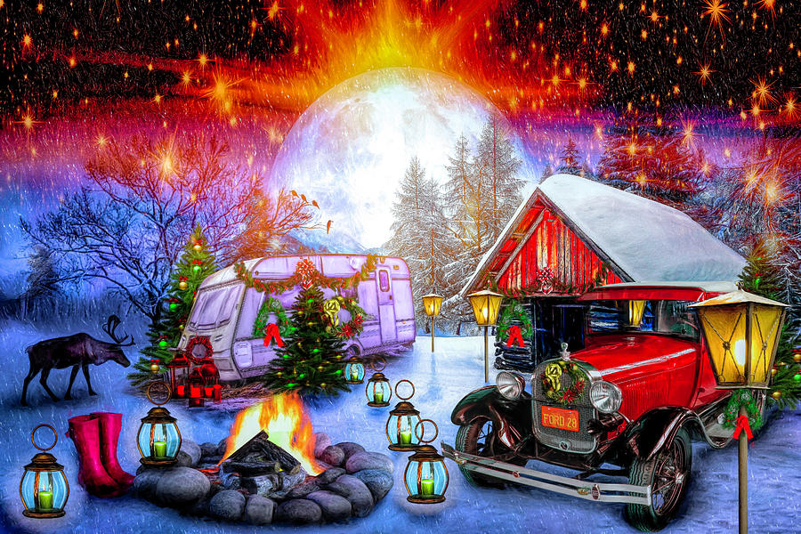 Christmas Camping Digital Art by Debra and Dave Vanderlaan