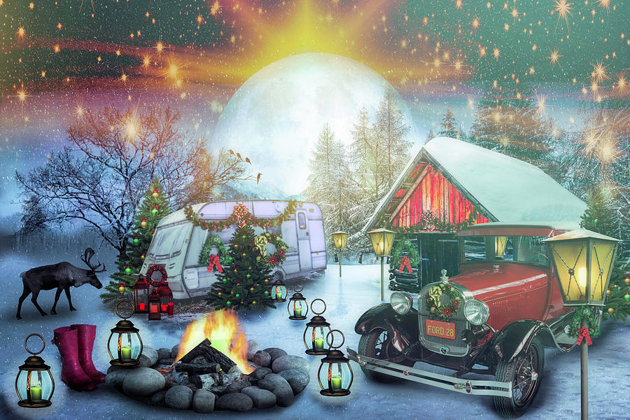 Christmas Camping Fairy Light Digital Art by Debra and Dave Vanderlaan