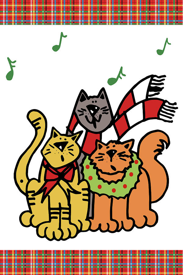 Christmas Mixed Media - Christmas Cat Jingles On Plaid by Deidre Mosher