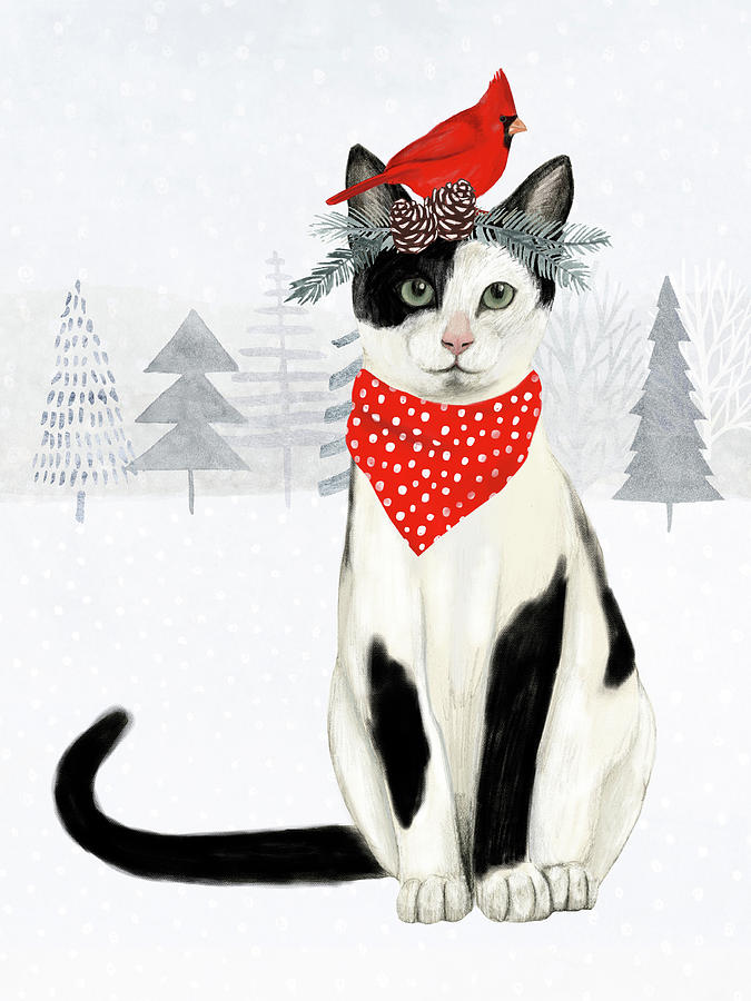 Christmas Cats & Dogs Vi Painting by Victoria Borges