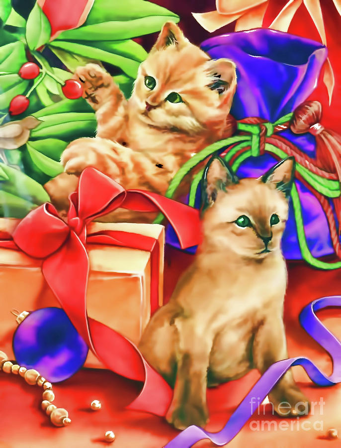Christmas Cats Digital Art by D Hackett