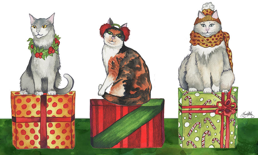 Christmas Painting - Christmas Cats by Elizabeth Medley