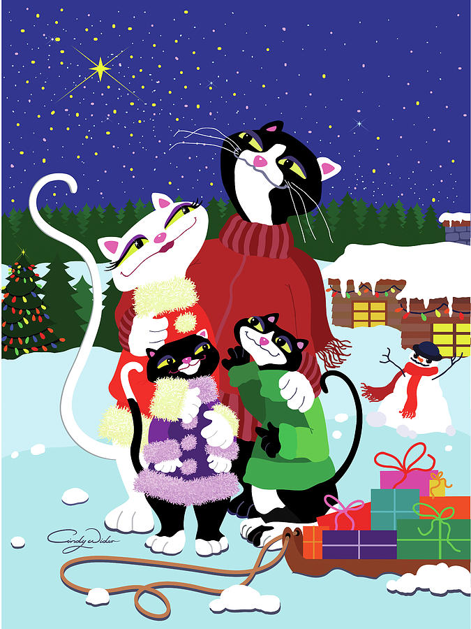Christmas Digital Art - Christmas Cats Theme Christmas Star V2 by Cindy Wider