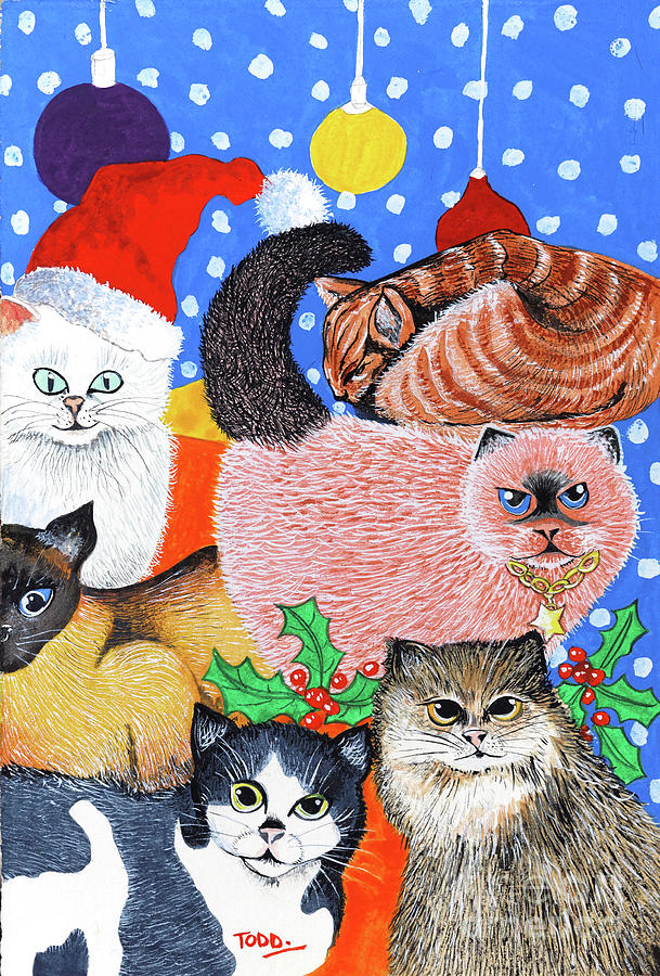 Christmas Cats Painting by Tony Todd
