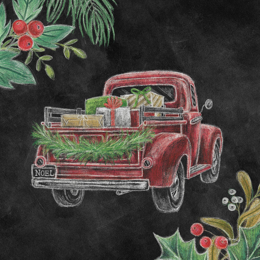 Christmas Mixed Media - Christmas Chalk Truck IIi by Mary Urban