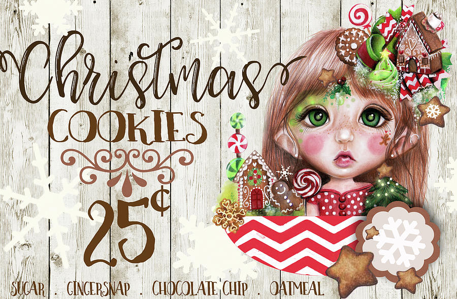 Candy Mixed Media - Christmas Cookies Sign - Ginger Munchkinz Elf by Sheena Pike Art And Illustration