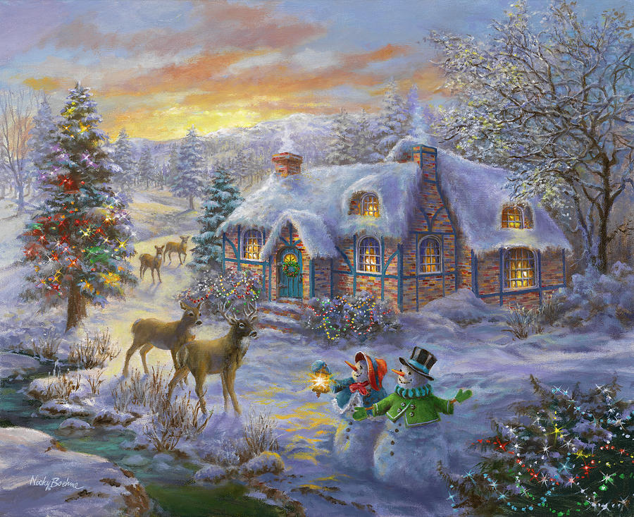 Christmas Painting - Christmas Cottage by Nicky Boehme