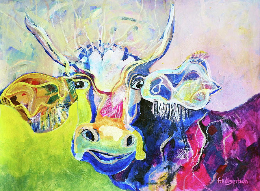 Christmas Cow Painting by Fredi Gertsch
