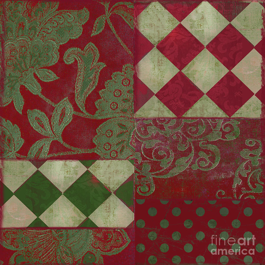 Christmas Damask Patchwork I Painting by Mindy Sommers