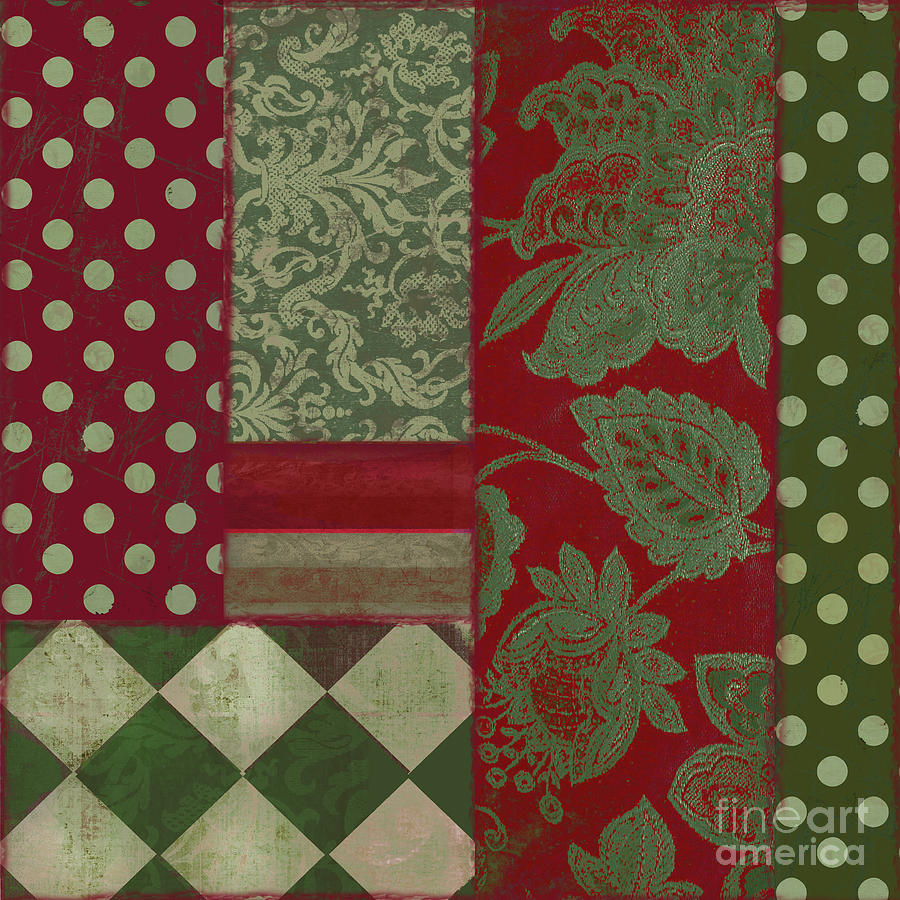 Christmas Damask Patchwork II Painting by Mindy Sommers