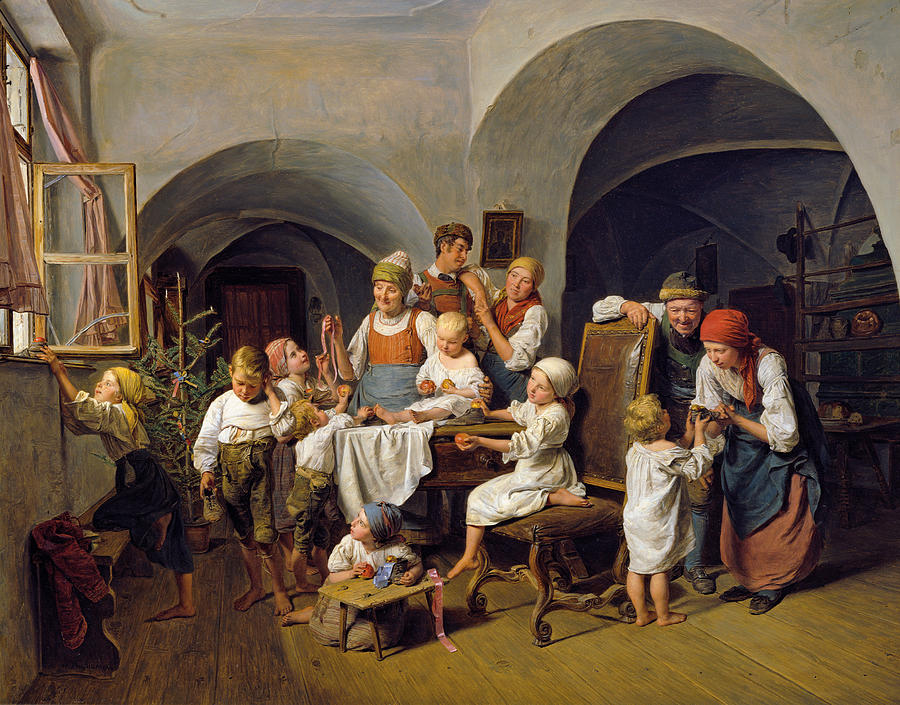 Christmas Day morning Painting by Ferdinand Georg Waldmueller