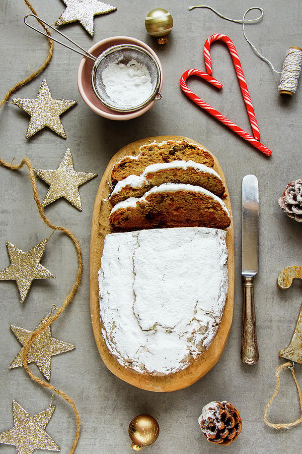 Christmas Decorations And Stollen Cake Photograph by Yuliya Gontar