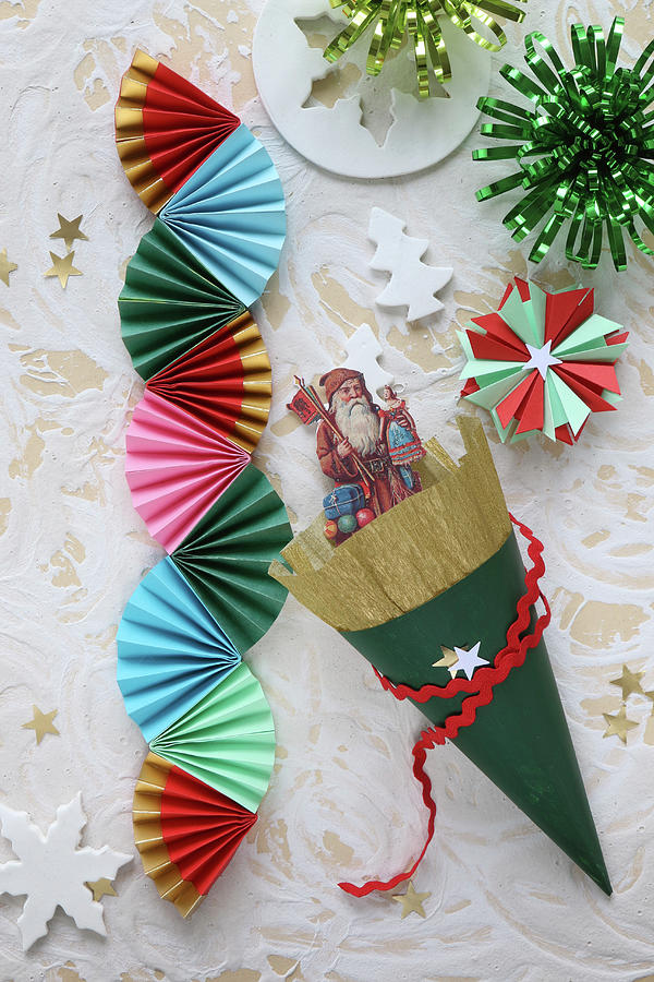 Christmas Decorations Hand-made From Colourful Paper Photograph by Regina Hippel
