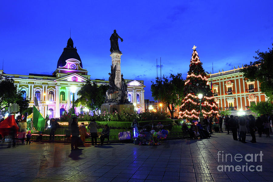 Christmas Decorations in Plaza Murillo La Paz Bolivia Photograph by James Brunker