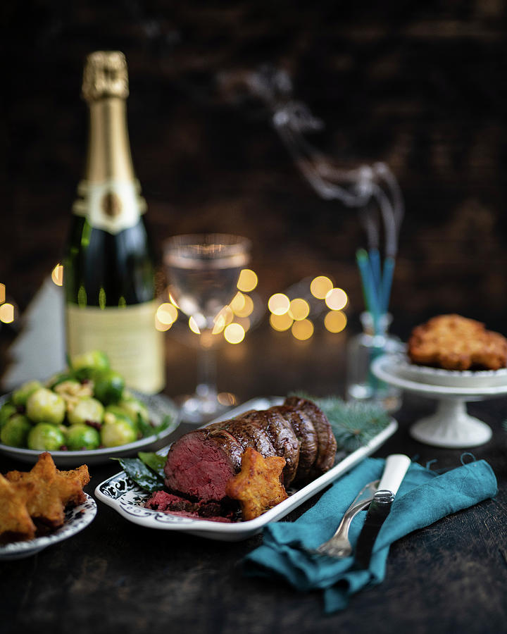 Christmas Dinner With Beef Roast Photograph by Lucy Parissi