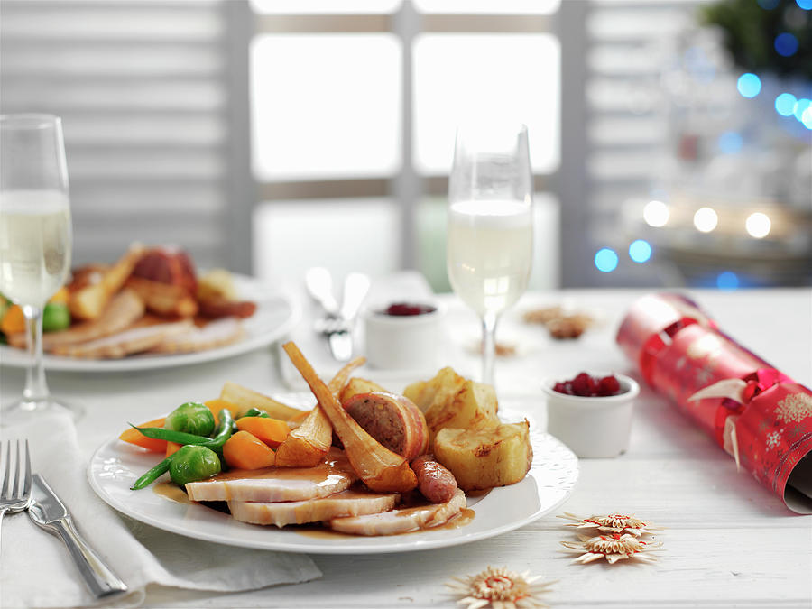 Christmas Dinner With Sparkling Wine Photograph by Ian Garlick
