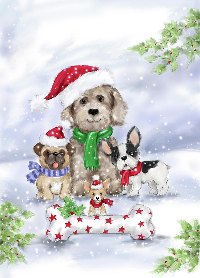 Dog Mixed Media - Christmas Dogs by Makiko
