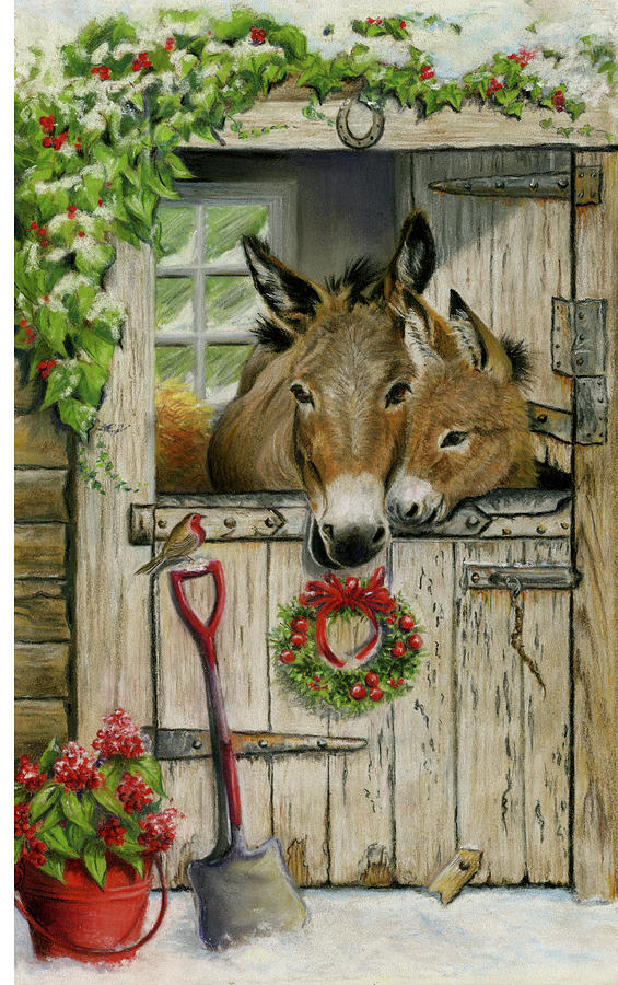 Christmas Donkies Painting by Janet Pidoux - Fine Art America