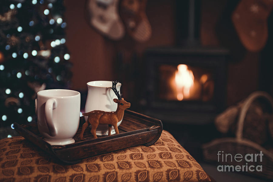 Christmas Photograph - Christmas Drinks By Log Fire by Amanda Elwell