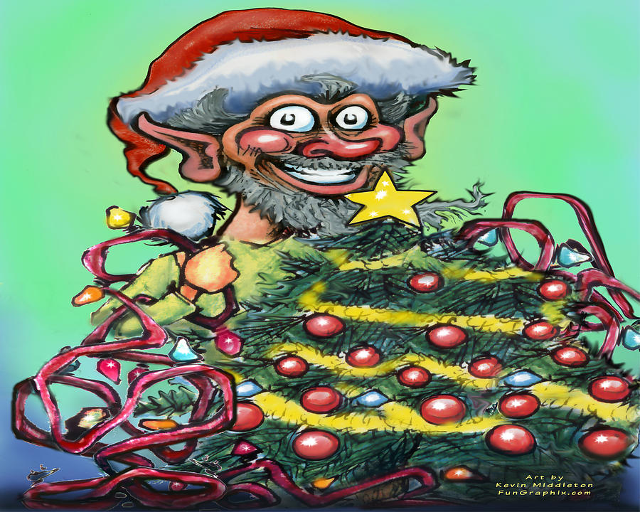 Christmas Elf with Tree Digital Art by Kevin Middleton
