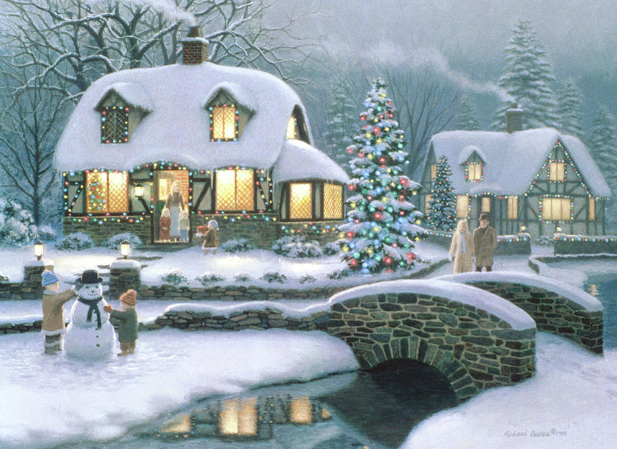 Christmas Eve At Holbrook Cottage Painting by Richard Burns Christmas Eve At Holbrook Cottage Painting by Richard Burns