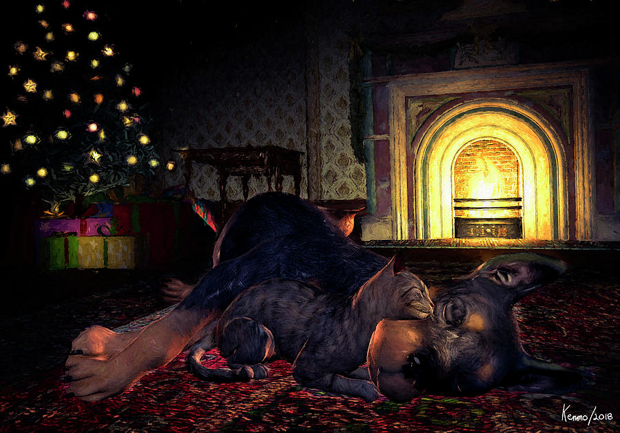 Christmas Eve Napping Digital Art