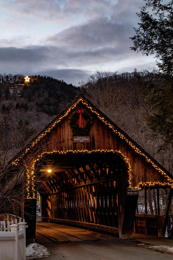 Christmas Evening Over The Woodstock Covered Bridge Photograph