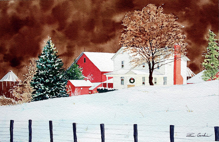 Christmas Farm Painting by Jim Gerkin