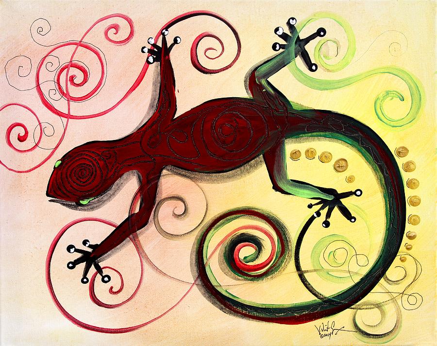 Christmas Gecko, with Gold Poop Painting by J Vincent Scarpace