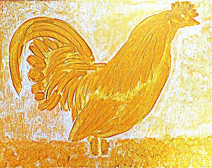 Cool Your Jets Christmas Gold Nativity Rooster Painting by Richard W Linford