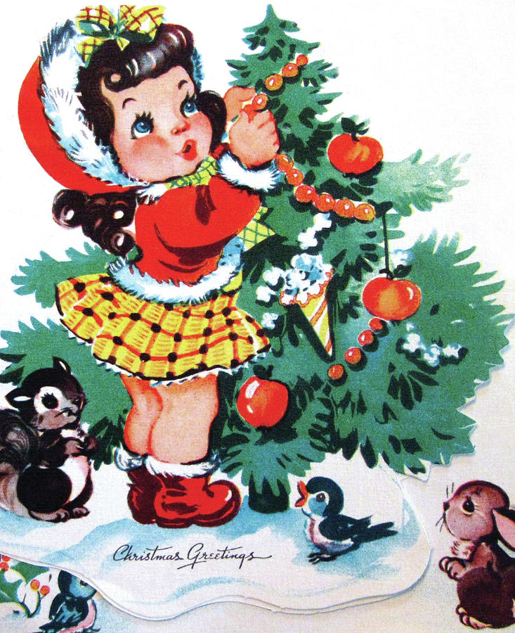 Christmas Greetings; Tree Decorating Painting by Unknown