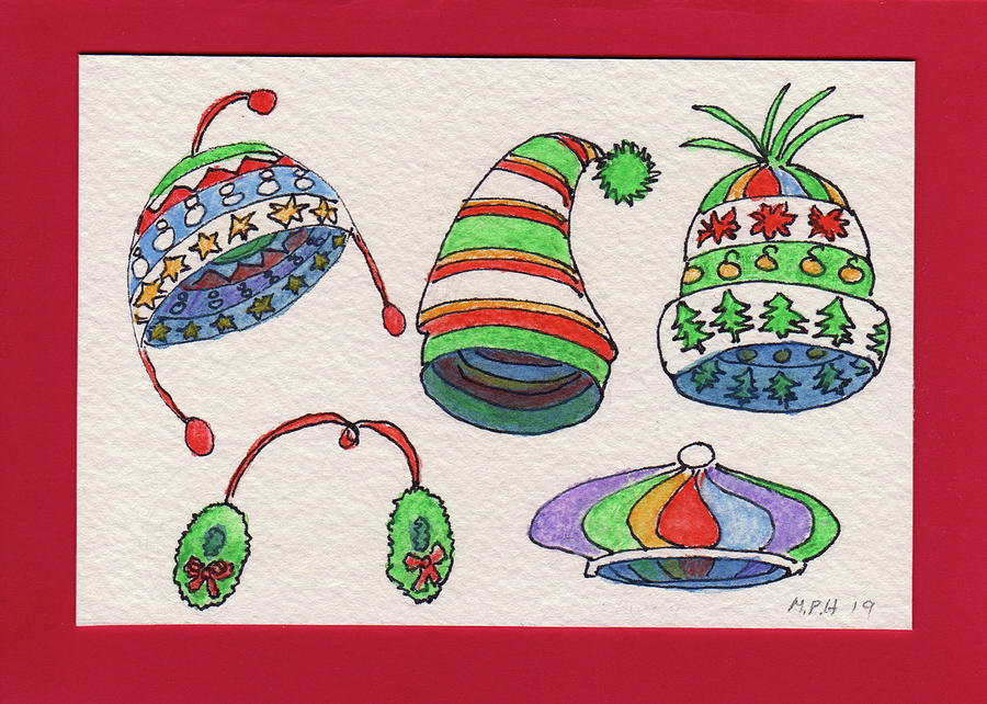 Christmas Painting - Christmas Hats by Mary Helmreich