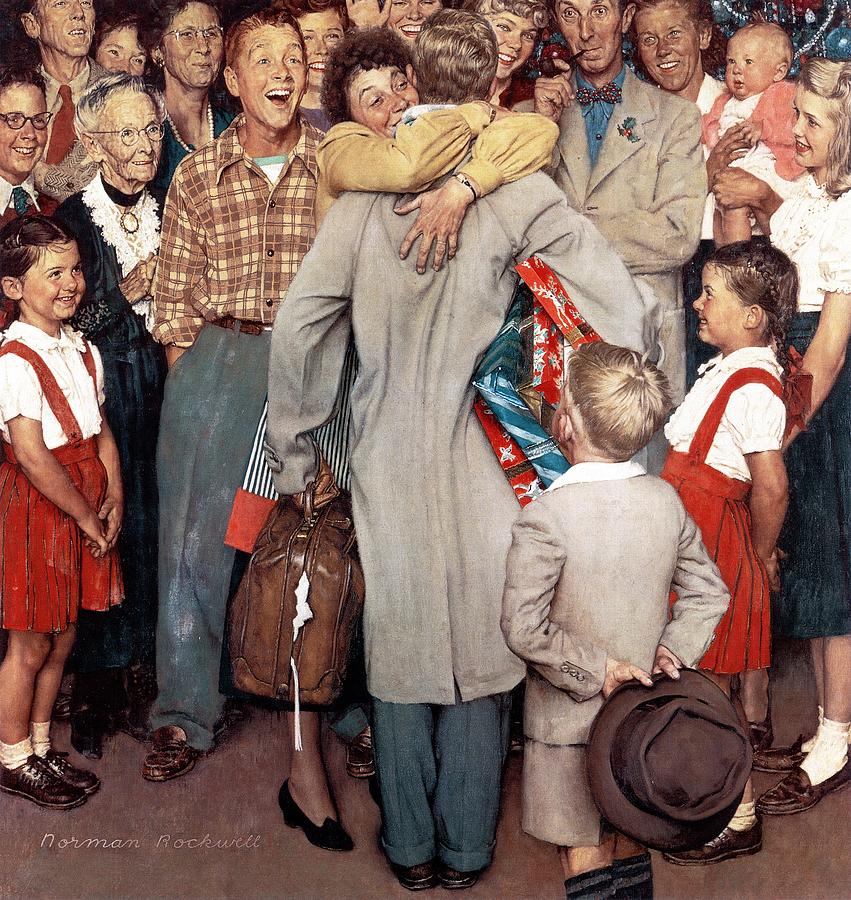 Norman Rockwell Painting - Christmas Homecoming by Norman Rockwell