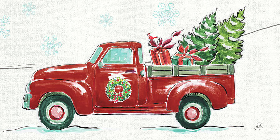 Christmas In The Country Iv - Wreath Truck Crop Painting by Daphne ...