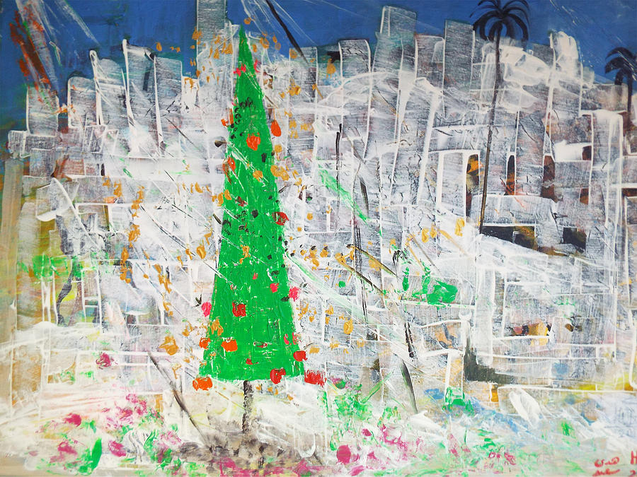 Christmas Tree Painting - Christmas in town by Hoda Said Ibrahim Christmas Tree Painting - Christmas in town by Hoda Said Ibrahim