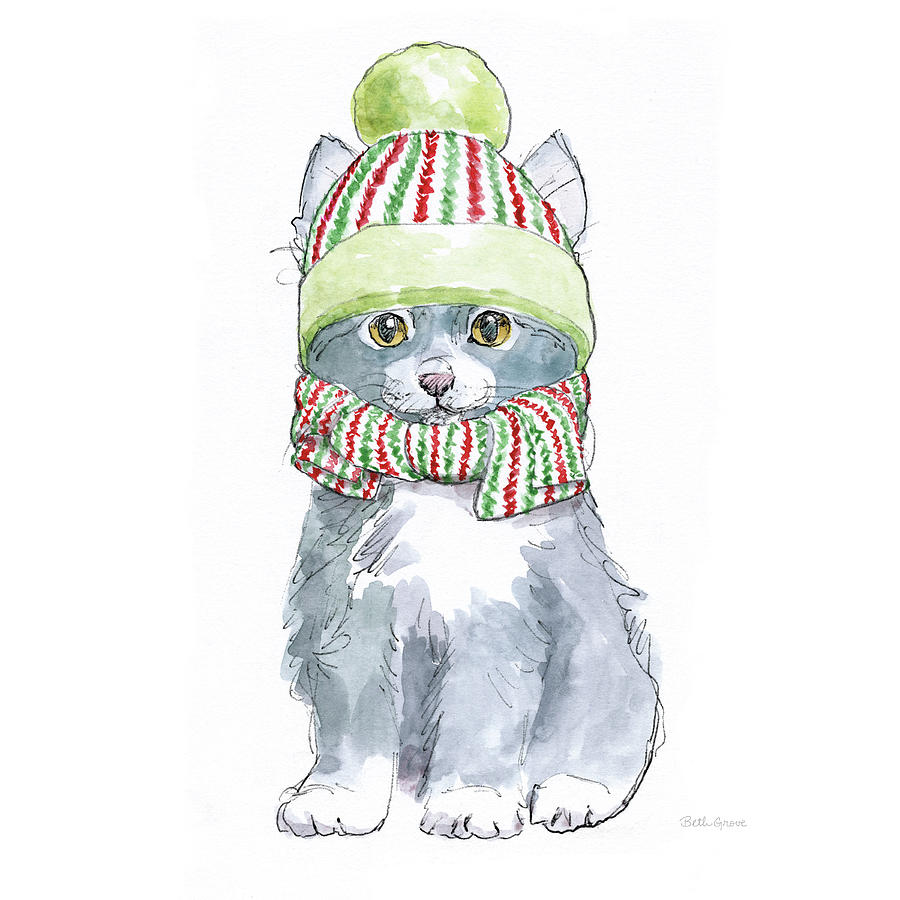 Animal Painting - Christmas Kitties II Square by Beth Grove