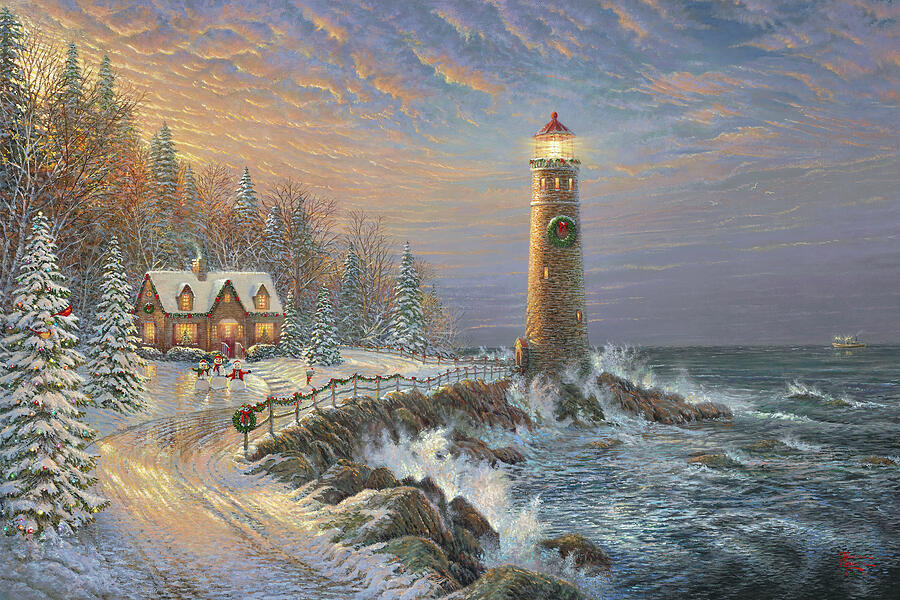 Christmas Lighthouse Painting by Thomas Kinkade Studios Christmas Lighthouse Painting by Thomas Kinkade Studios