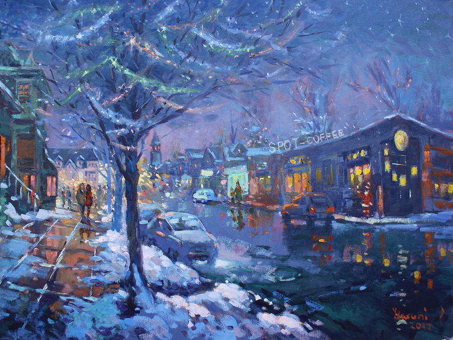 Christmas Lights in Elmwood Ave  Painting by Ylli Haruni