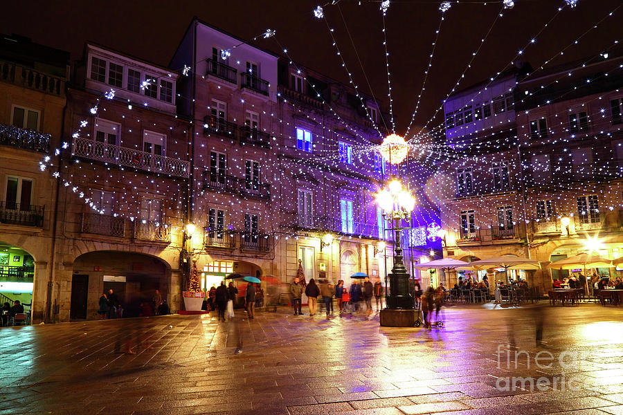 Spain Photograph - Christmas Lights in Historic Centre of Vigo Spain by James Brunker