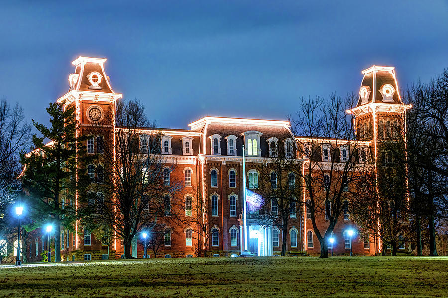 University Of Arkansas Photograph - Christmas Lights on Old Main - University of Arkansas by Gregory Ballos