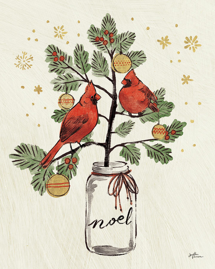 Animal Mixed Media - Christmas Lovebirds Xiv Noel by Janelle Penner
