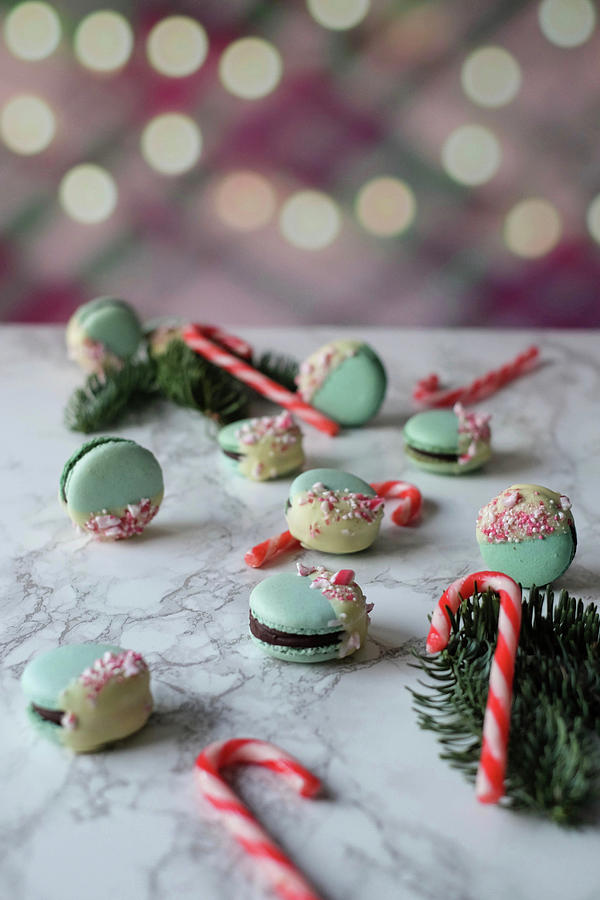 Christmas Macaroons With Candy Canes Photograph by Marions Kaffeeklatsch