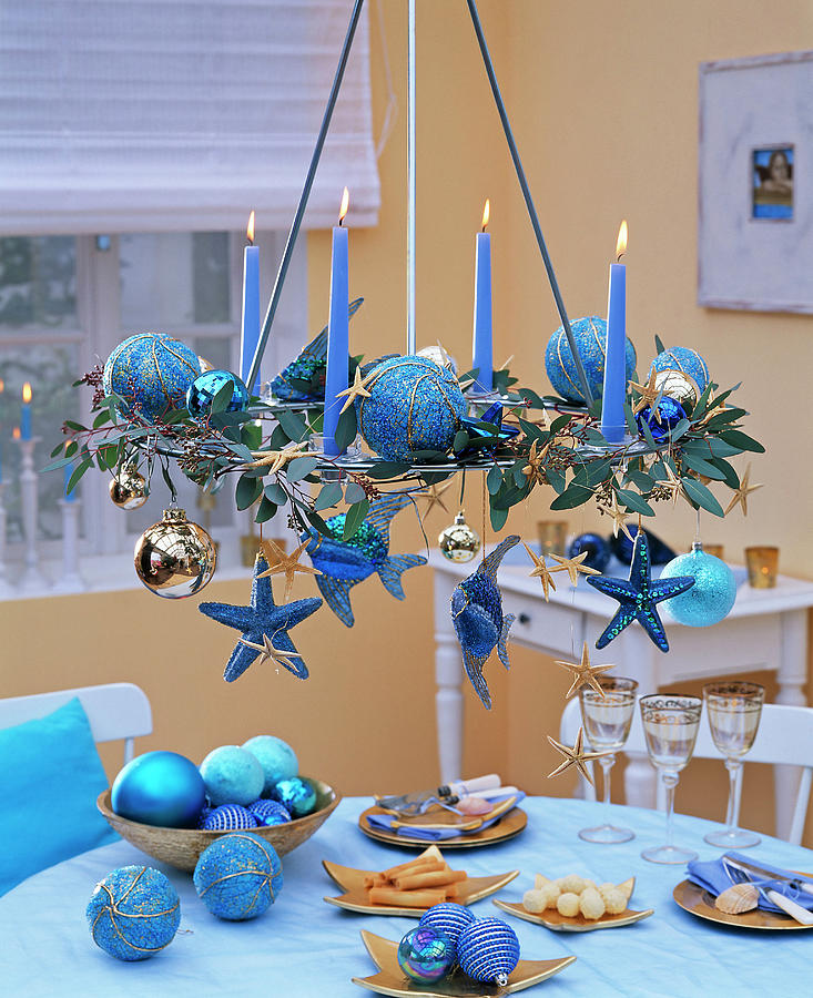 Christmas Maritime Hanging Advent Wreath With Fish, Starfish Photograph by Friedrich Strauss